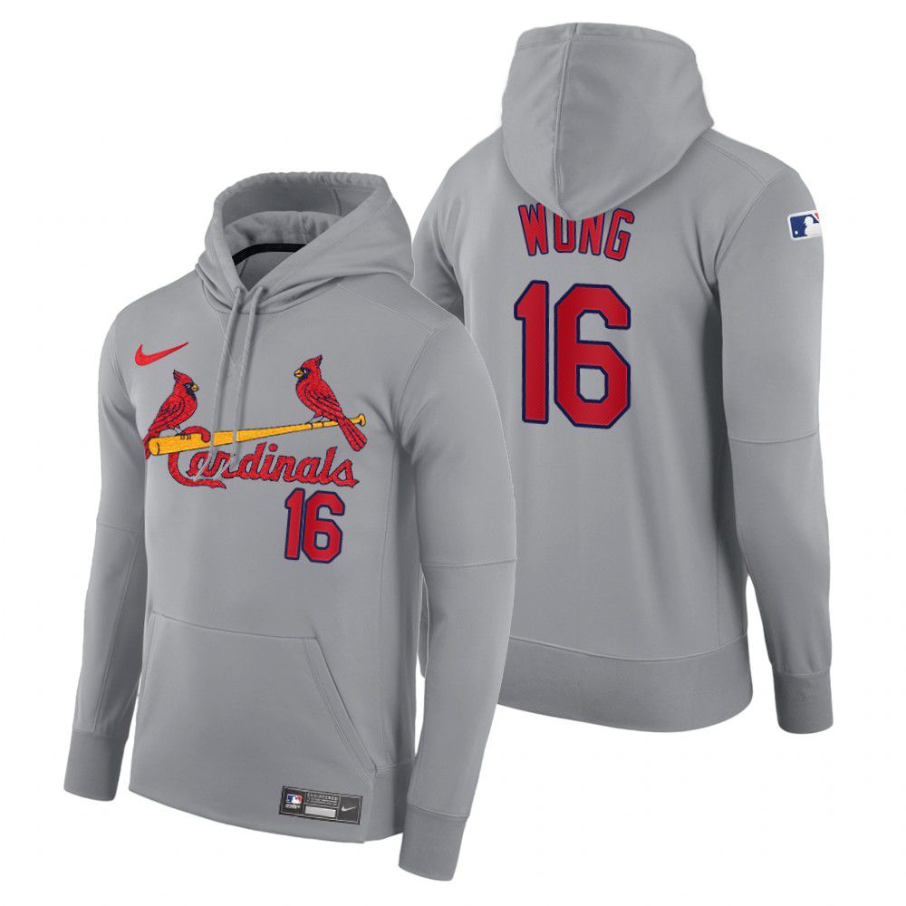 Men St.Louis Cardinals #16 Wong gray road hoodie 2021 MLB Nike Jerseys